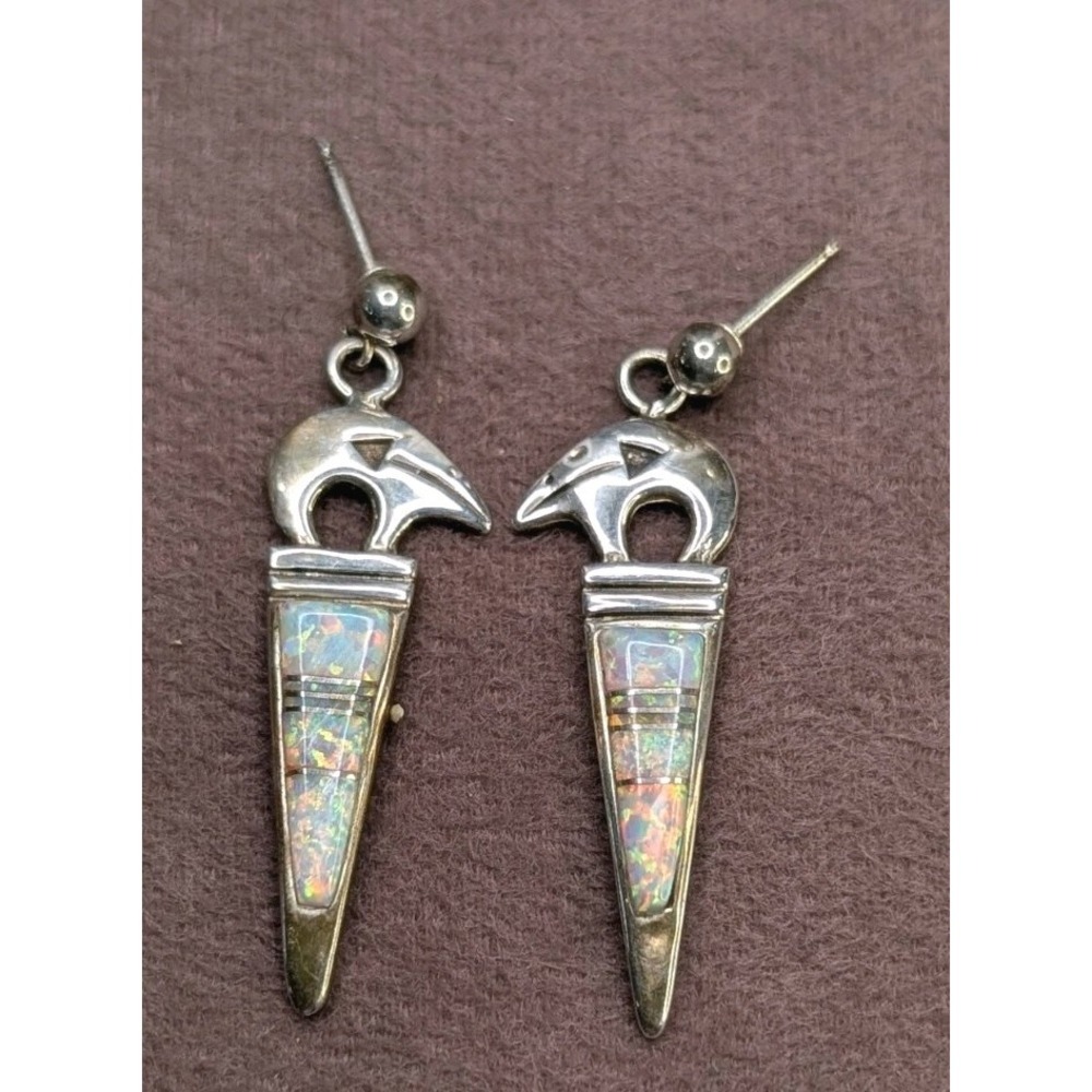 Sterling Silver Southwestern Bear Arrow Dangle Earrings Signed EAK